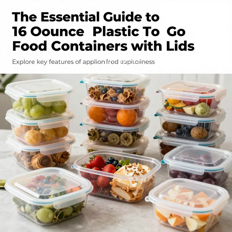 An assortment of 16-ounce food containers filled with colorful meals on a table, depicting their use in food service.