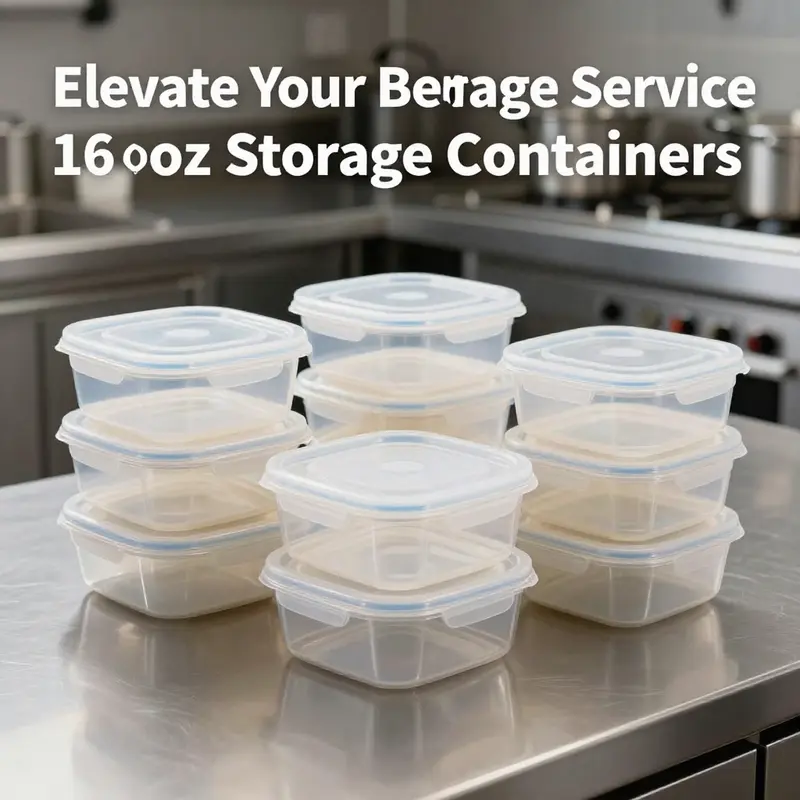Neatly arranged 16 oz plastic deli food storage containers in a modern kitchen.