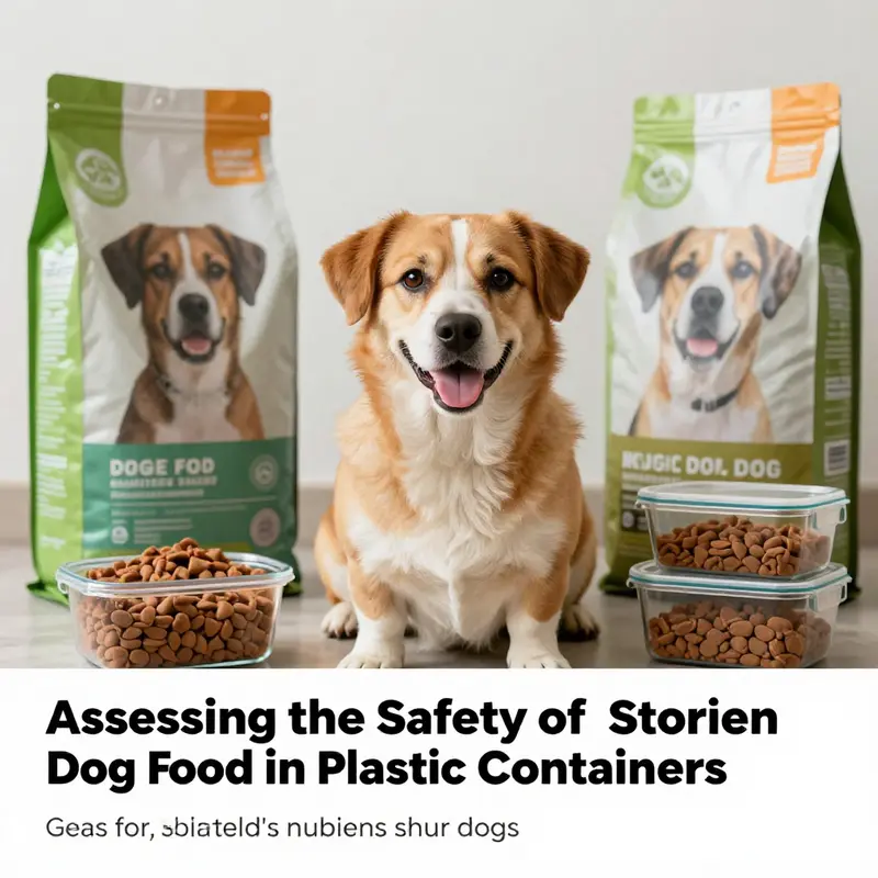 A happy dog with fresh dog food and glass containers representing safe storage practices.