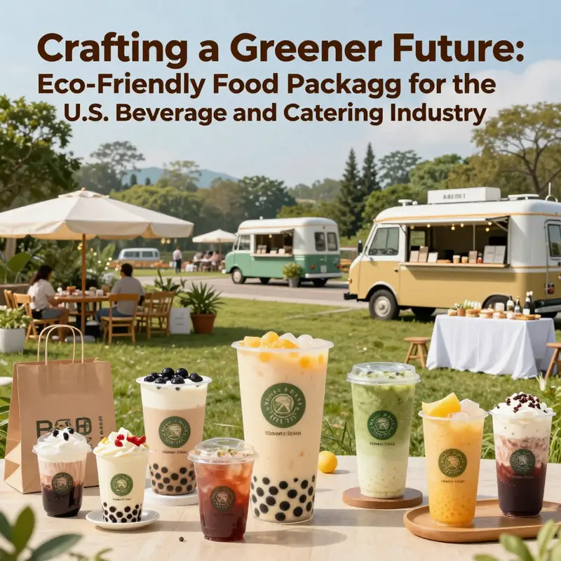 A collage of eco-friendly packaging used in various food service settings.