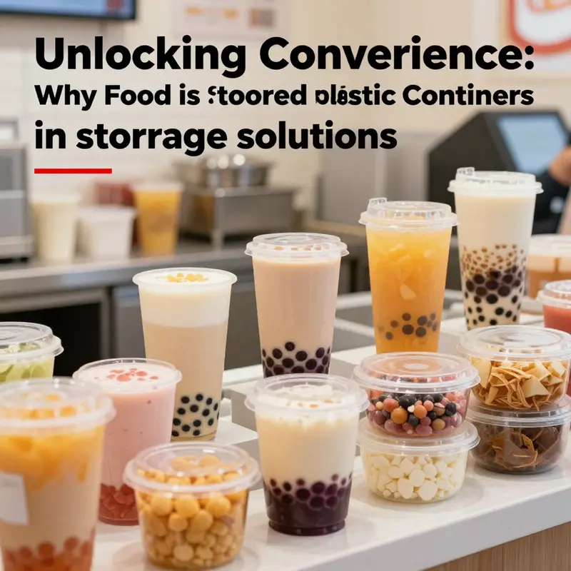 A vibrant bubble tea shop filled with colorful plastic containers, showcasing modern food storage solutions.