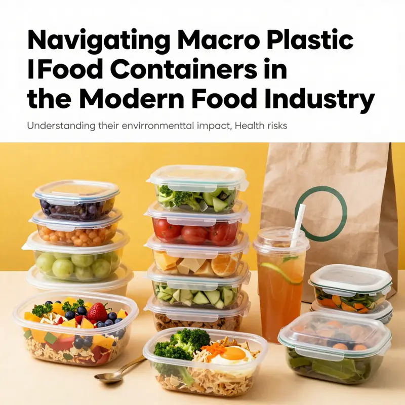 A diverse display of food containers, including healthy meal options and eco-friendly packaging, reflecting the topic of macro plastics.