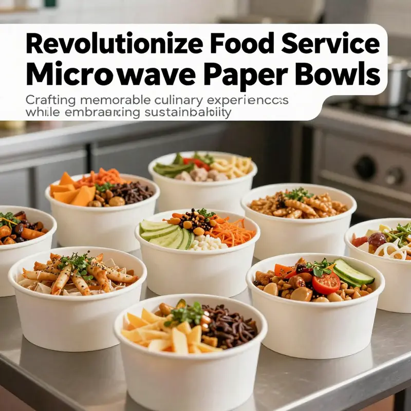 An array of microwave paper bowls with different meals, showcasing their functionality and appeal in a food service environment.