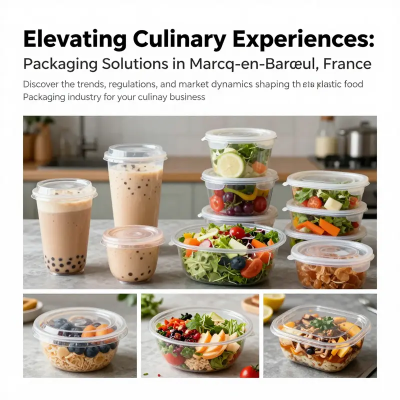 A variety of plastic food packaging options displayed in a kitchen setting, highlighting their suitability for different food types.