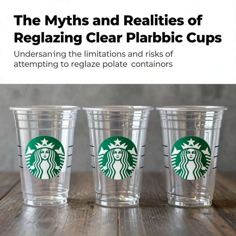 An image showing clear plastic Starbucks cups and various sustainable alternatives, highlighting choices in beverage packaging.