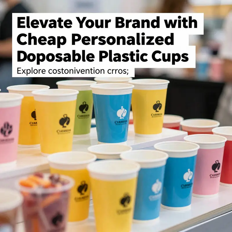 Personalized disposable plastic cups displayed attractively at a lively event.