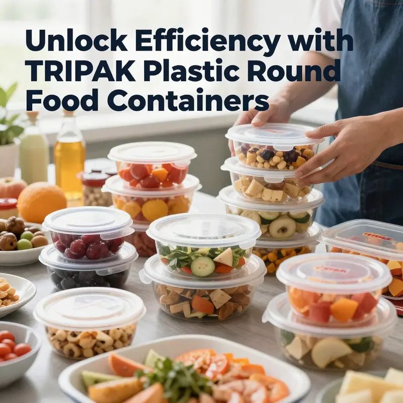 A vibrant display of TRIPAK plastic round food containers in a food service setting showcasing their practicality.