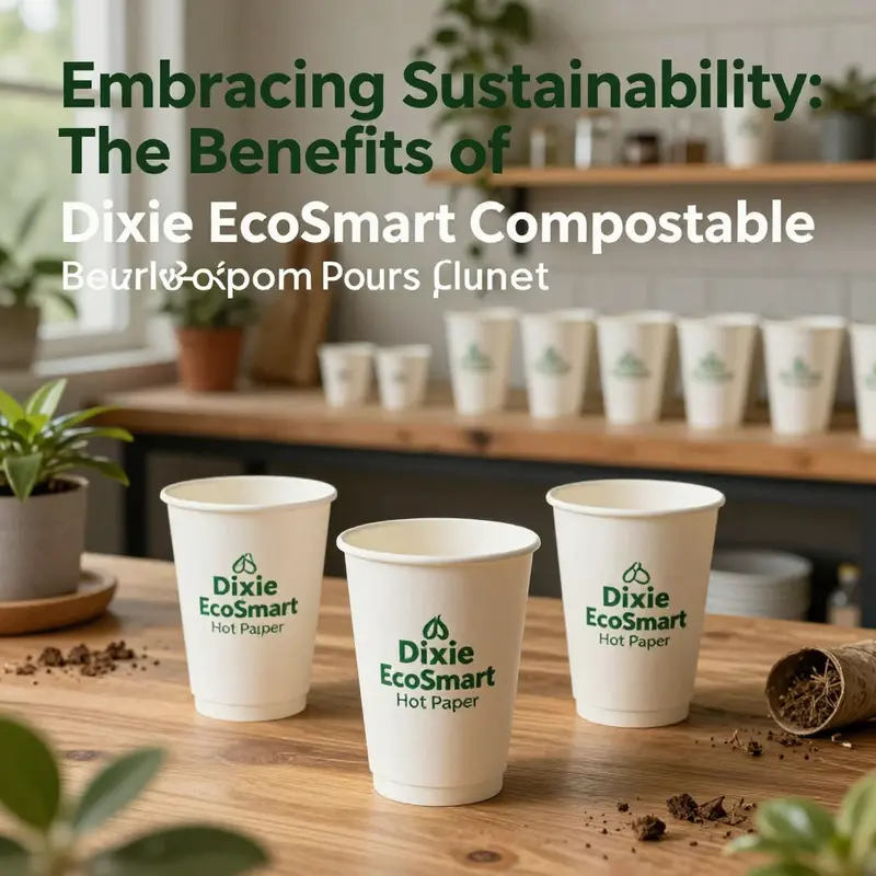 A display of Dixie EcoSmart Compostable Cups in an eco-friendly setting, emphasizing sustainability.