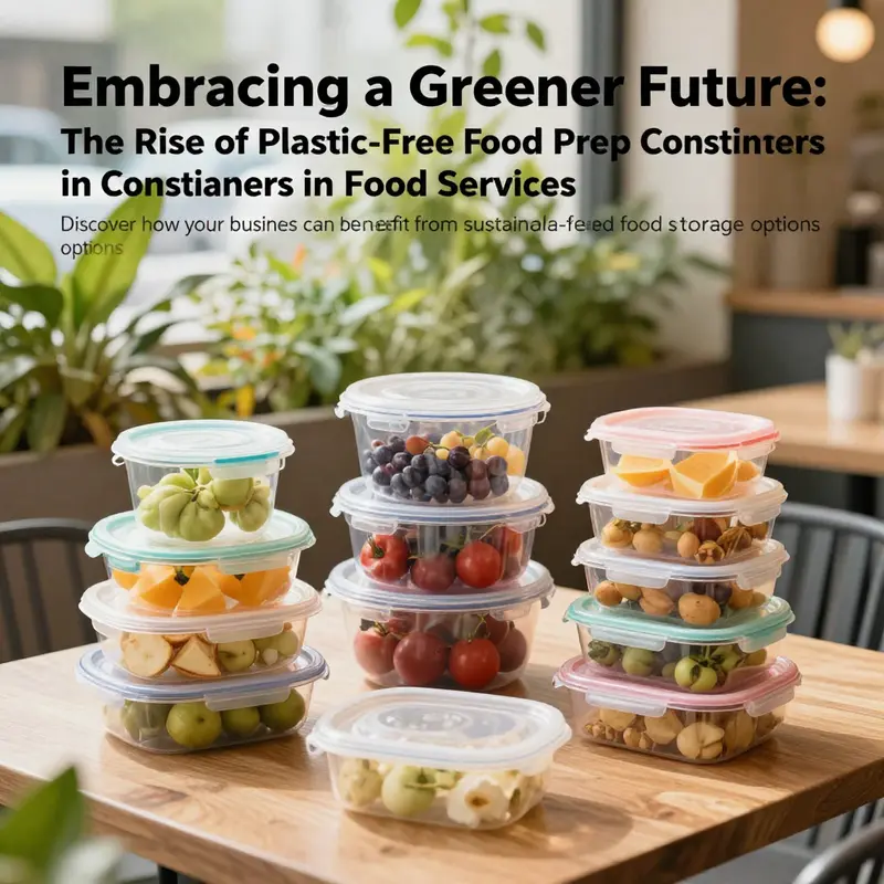 A collection of plastic-free food prep containers arranged in a bright café outdoor setting surrounded by greenery.