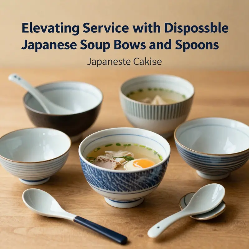 A collection of elegant disposable Japanese soup bowls and spoons showcasing modern design.