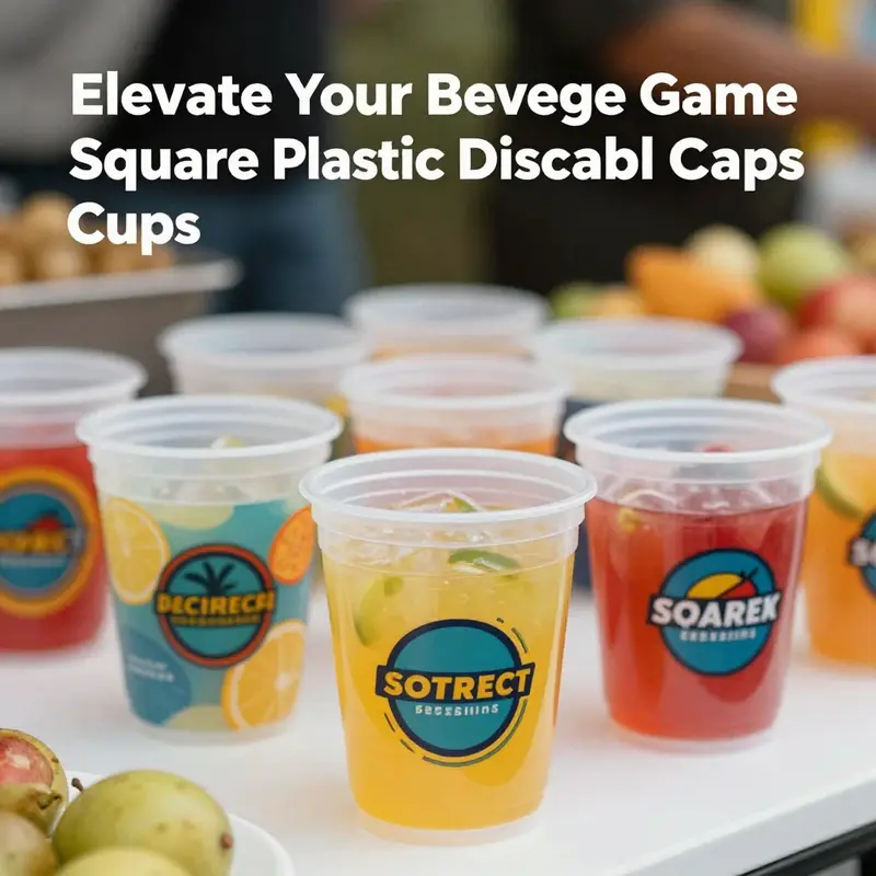 A diverse array of square plastic disposable cups ideal for beverages and desserts.