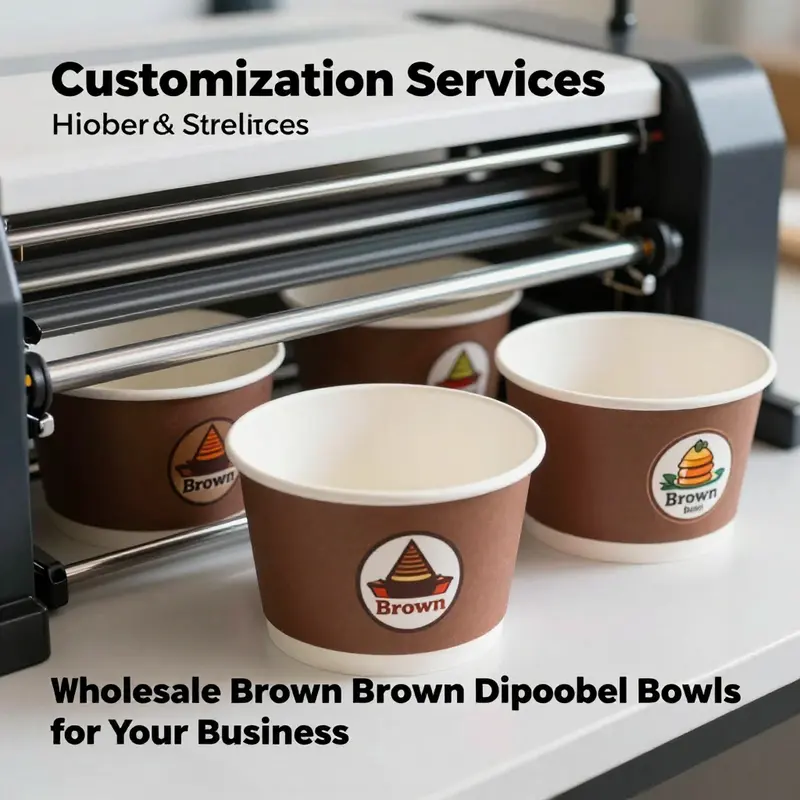 An assortment of brown disposable bowls highlighting various sizes and shapes, perfect for different food service needs.