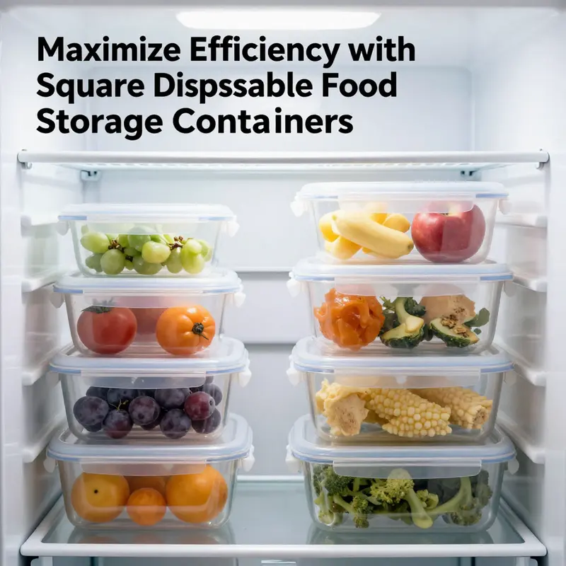 Various square disposable food storage containers displaying diverse materials and practical features.