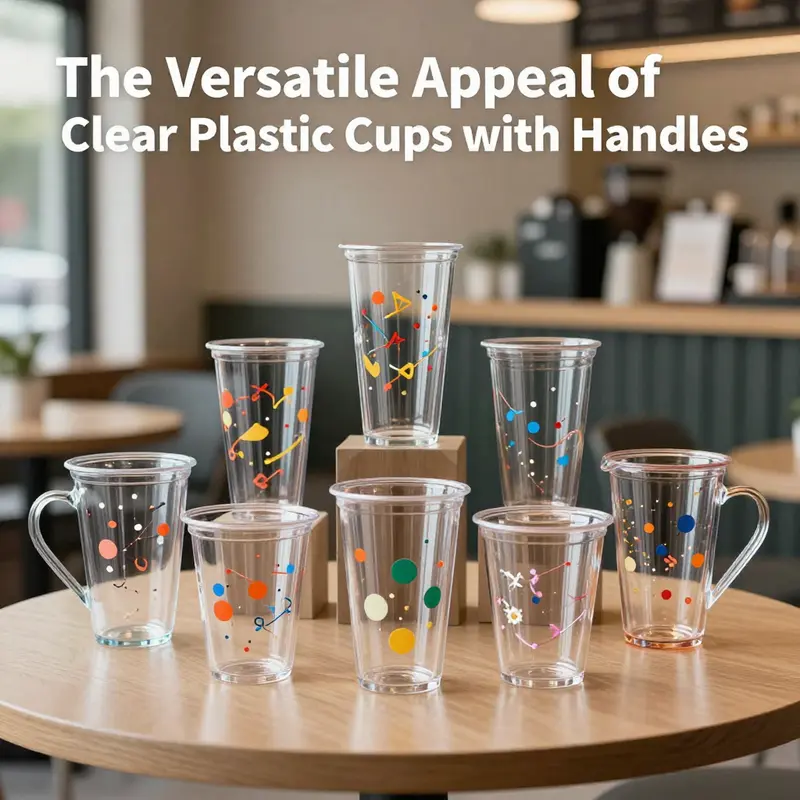 Durable clear plastic cups with handles at a cheerful outdoor picnic, showcasing their versatility and design.