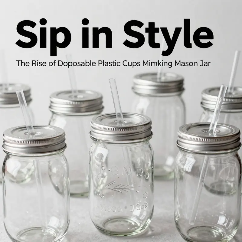 Showcasing the material and design aspects of disposable plastic mason jar cups.
