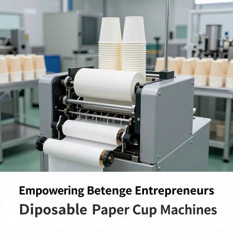 An automated disposable paper cup machine efficiently producing high-quality cups.