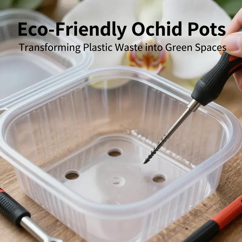 Various plastic food containers ideal for repurposing into orchid pots.