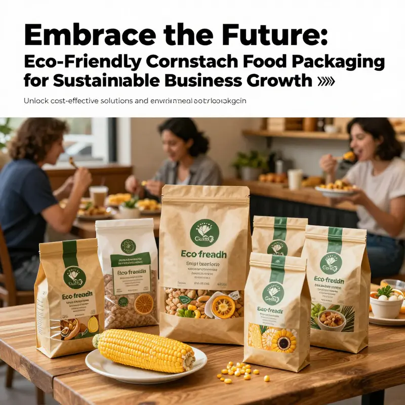 A busy food service environment showcasing various types of eco-friendly cornstarch food packaging in use.