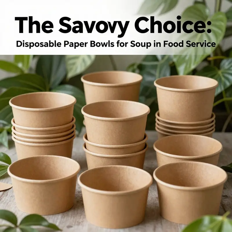 An active kitchen scene highlighting the varied applications of disposable paper bowls for soup in food services.