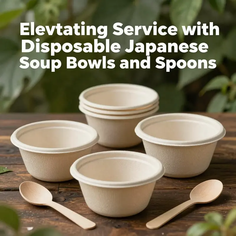 A collection of elegant disposable Japanese soup bowls and spoons showcasing modern design.