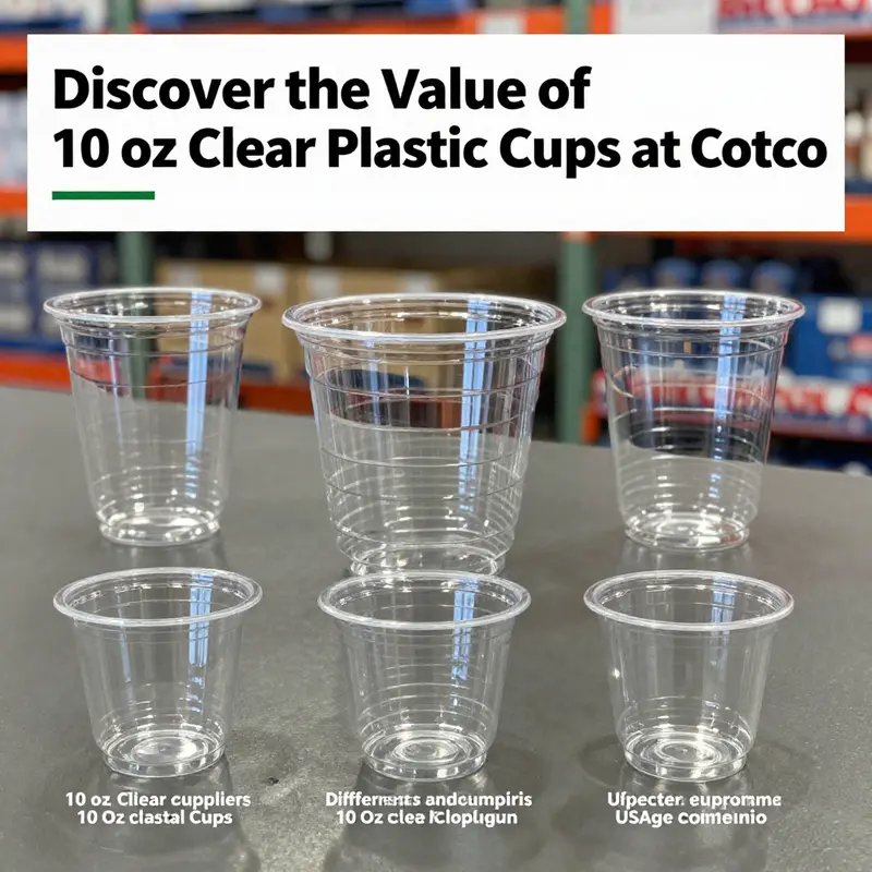 10 oz Clear Plastic Cups on display at Costco, perfect for various beverage applications.