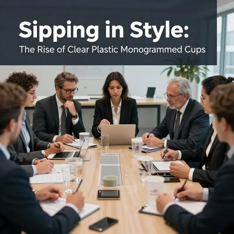 A showcase of beautifully customized clear plastic monogrammed cups, demonstrating versatility for any event.