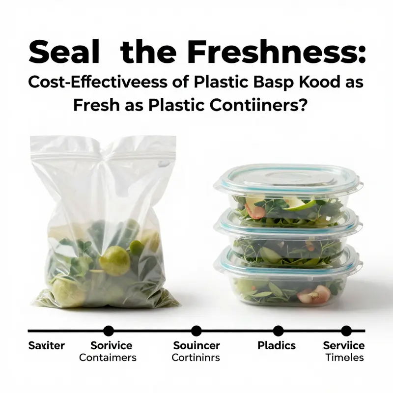 A comparison between a plastic bag and a plastic container showing different freshness levels in food preservation.