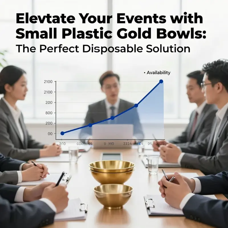 An assortment of small plastic gold disposable bowls, exemplifying different styles for versatile food service.