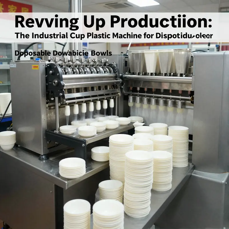 Detailed view of an industrial cup plastic machine highlighting its key design features.