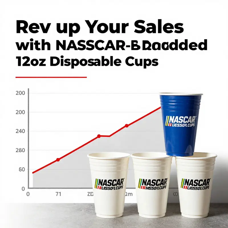 A visual analysis of 12oz disposable plastic cups featuring the NASCAR logo in various designs.