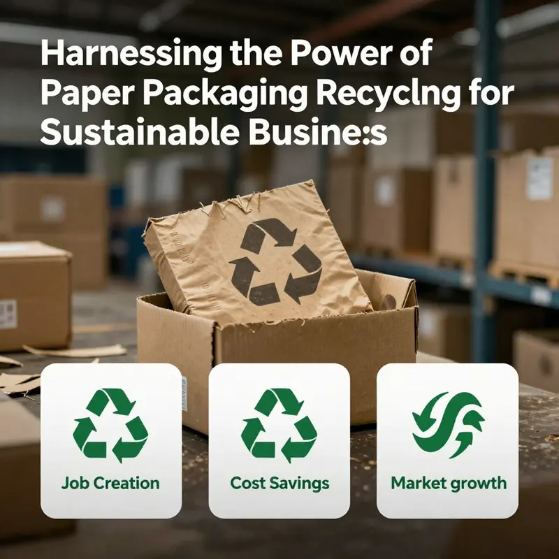 Diverse recyclable paper packaging materials showcased against a recycling symbol, emphasizing their role in sustainable practices.