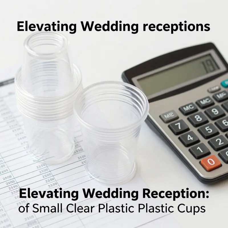 A display of popular designs of small clear plastic cups at a wedding reception.