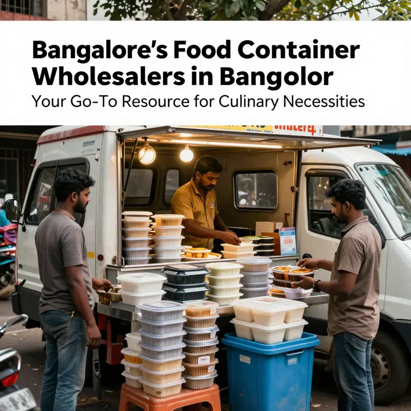 A vibrant scene of food container wholesalers in Bangalore highlighting a variety of container types.