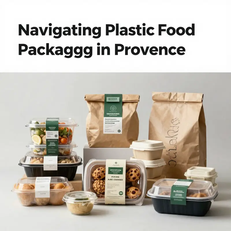 A bustling market in Salon-de-Provence highlighting diverse food vendors using plastic packaging.