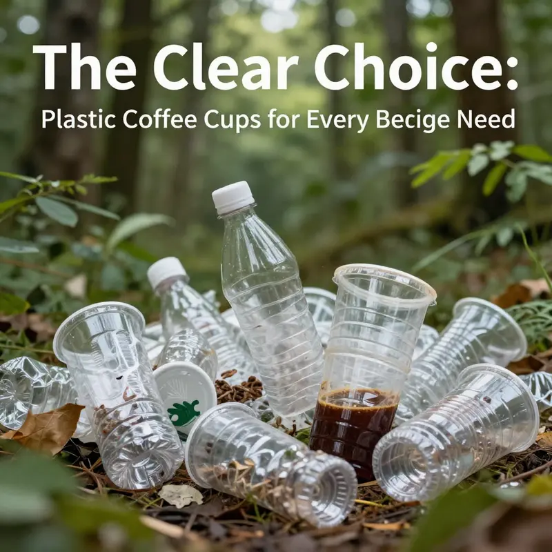 An assortment of plastic clear coffee cups demonstrating their material quality and range.