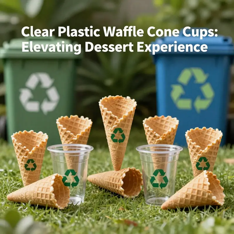 An enticing showcase of clear plastic waffle cone cups filled with various desserts, highlighting their aesthetic charm.