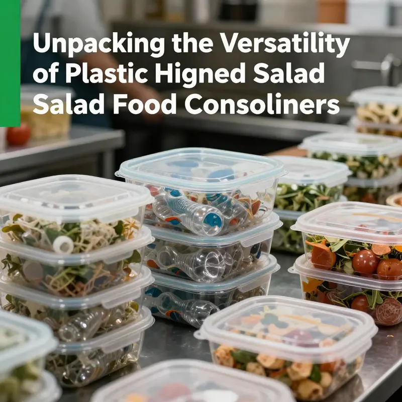 Assorted plastic hinged salad food containers displaying their secure design and fresh contents.