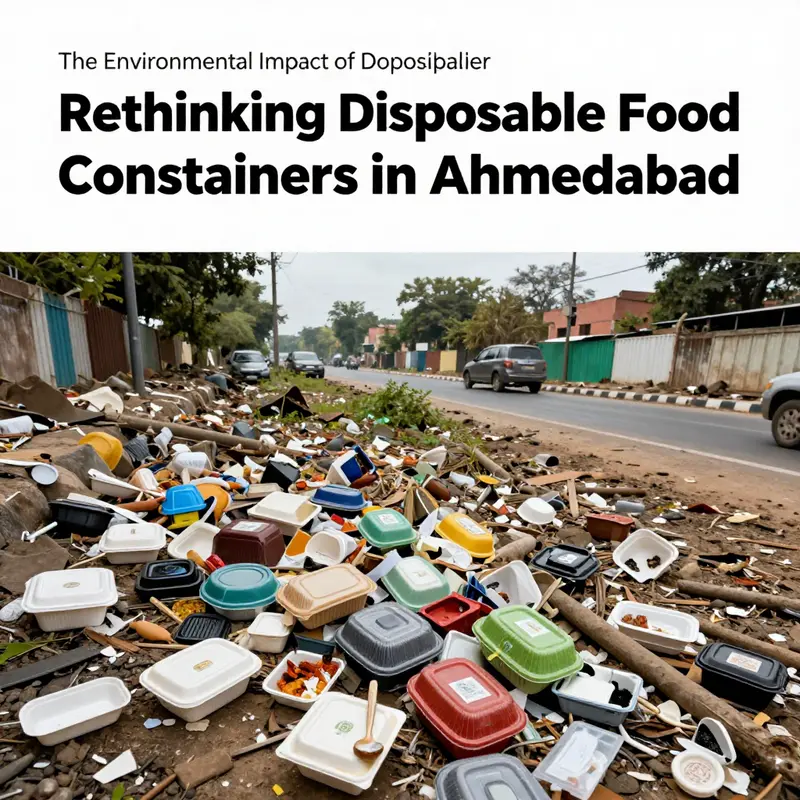 A visual representation of the environmental consequences of disposable food containers in Ahmedabad.