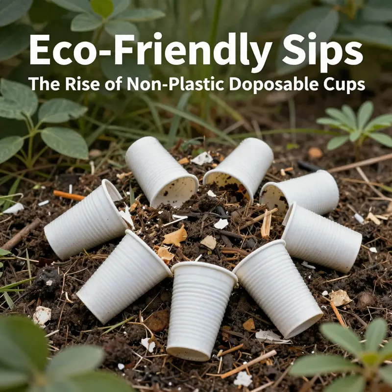 A showcase of various biodegradable disposable cups available for beverage service.