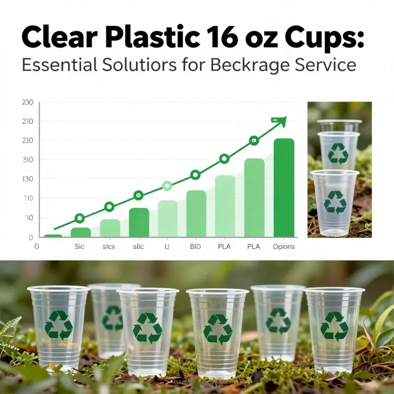 Various types of clear plastic 16 oz cups highlighting their material compositions.