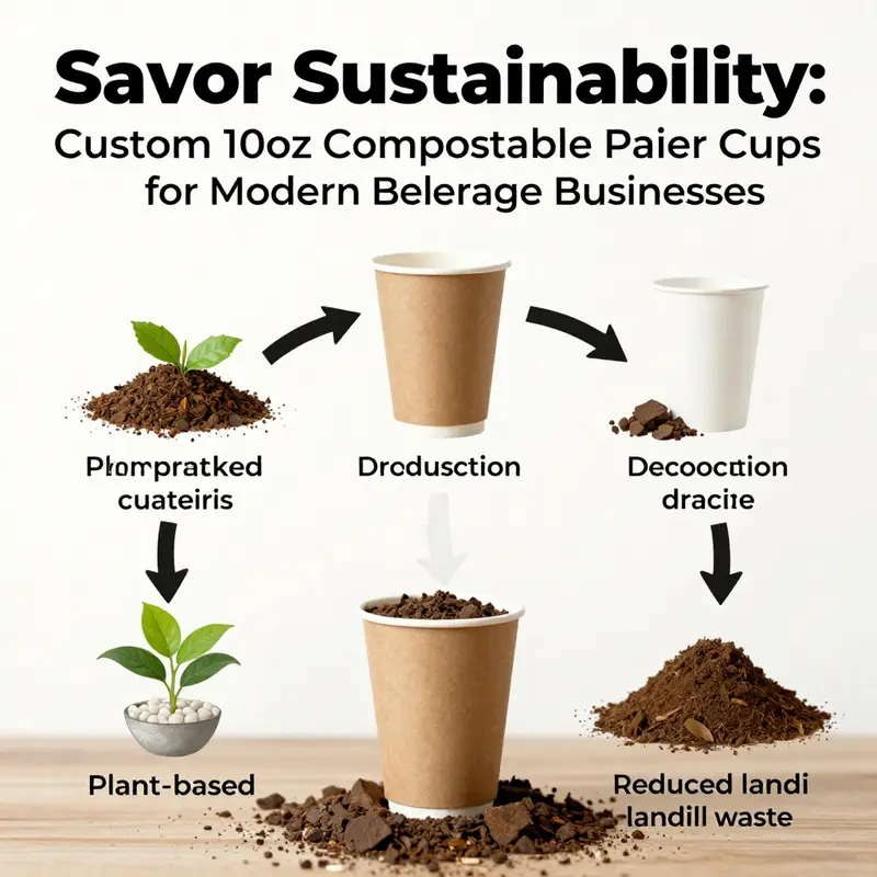 Diverse options of custom compostable paper cups showcasing branding possibilities.
