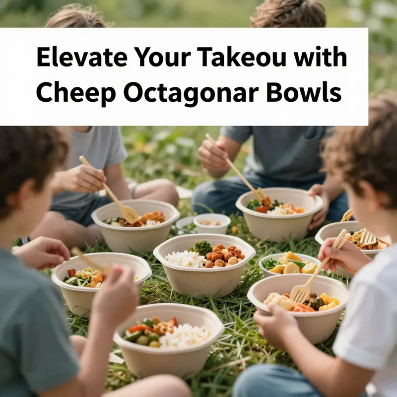 A vibrant selection of cheap octagonal paper bowls, ideal for various food types in takeout services.