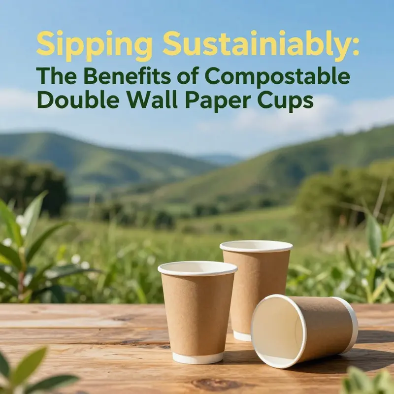 Compostable cups amidst a beautiful setting, emphasizing sustainability.