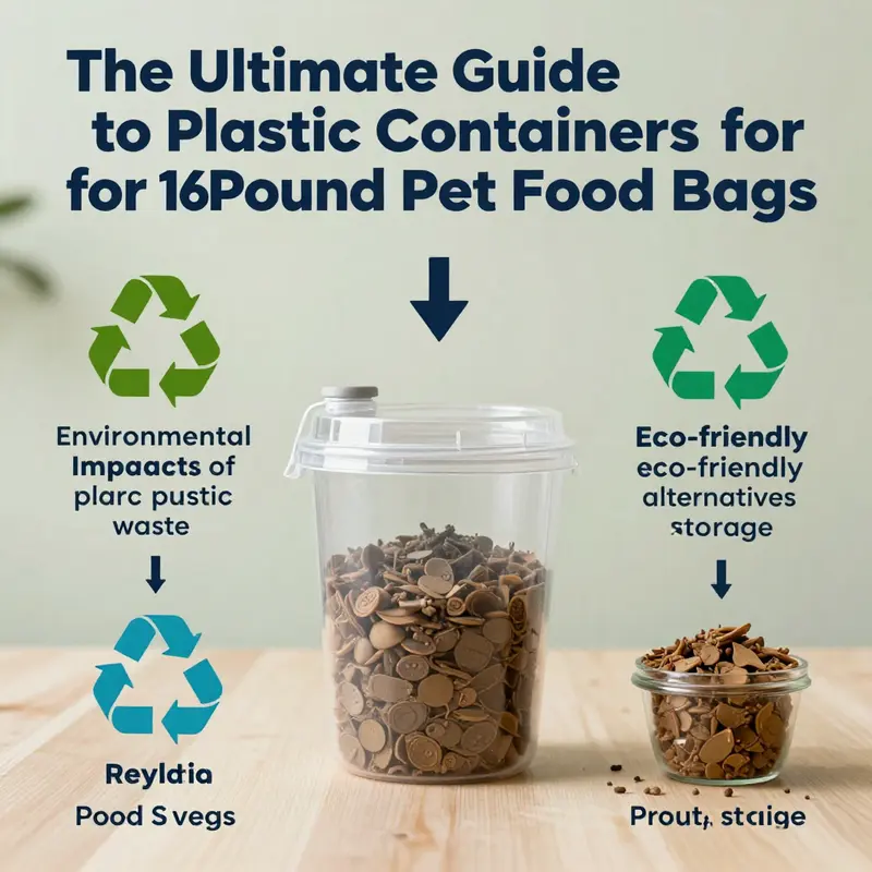 An ergonomic plastic container designed specifically for 16-pound pet food bags, highlighting its storage features.
