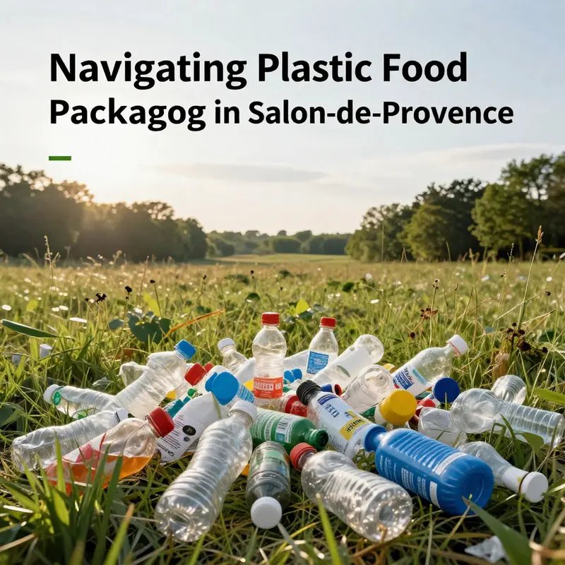 A bustling market in Salon-de-Provence highlighting diverse food vendors using plastic packaging.