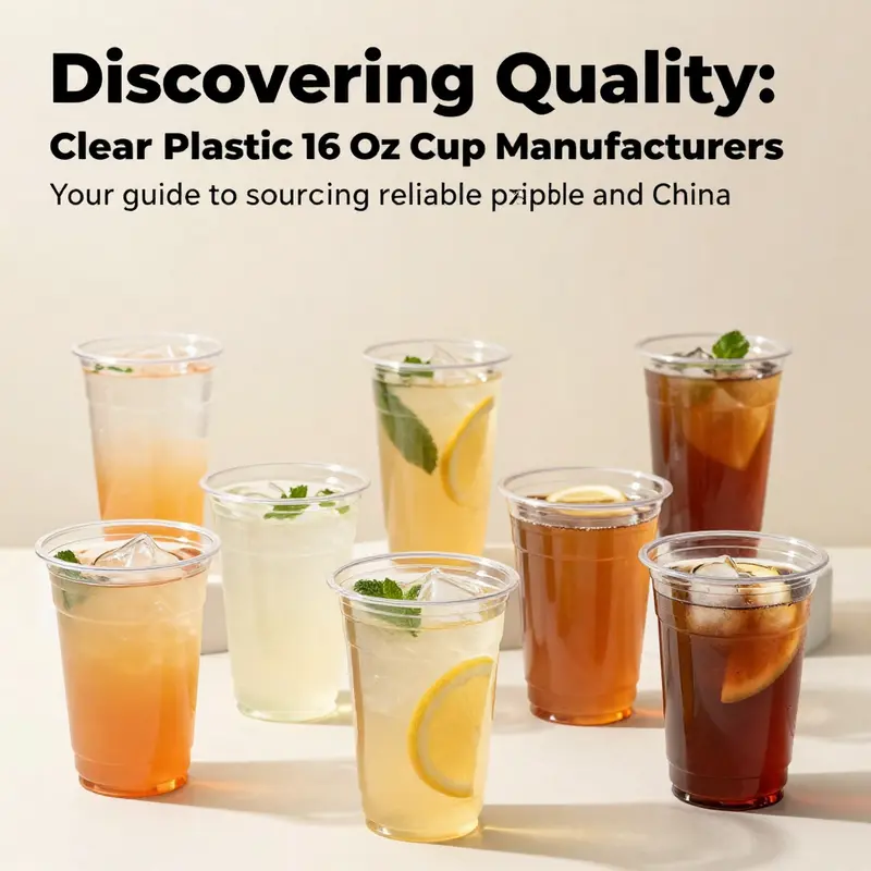 Brightly colored clear plastic 16 oz cups filled with assorted beverages, displayed elegantly.