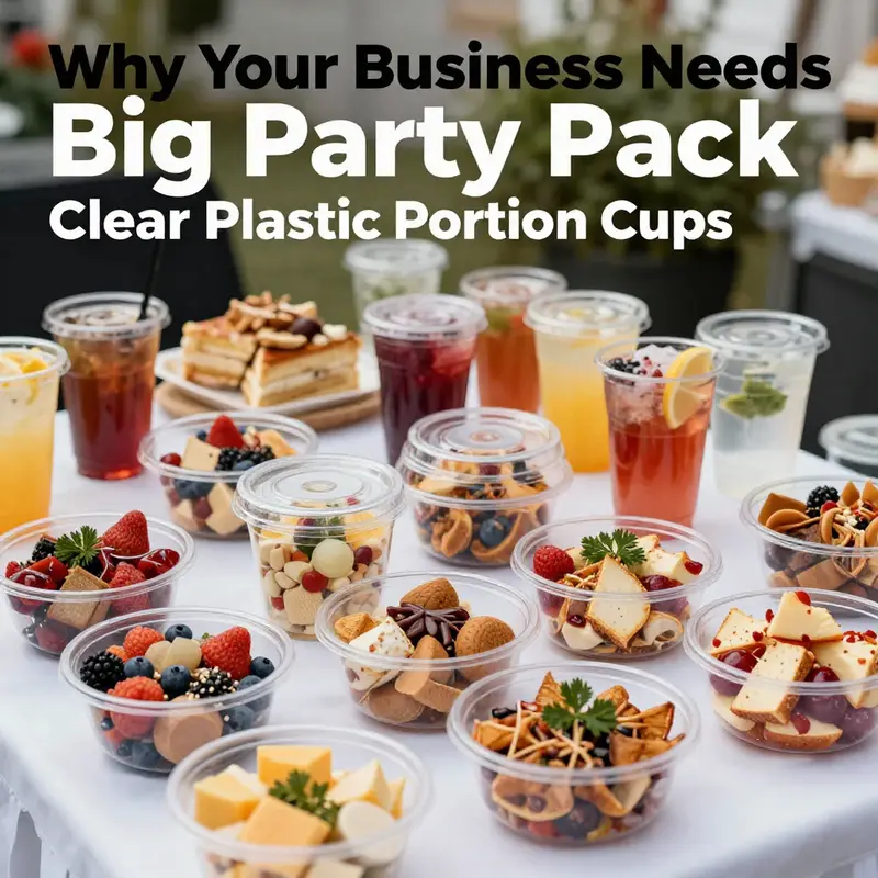 An exciting array of Big Party Pack Clear Plastic Portion Cups filled with assorted drinks and desserts in a festive event atmosphere.