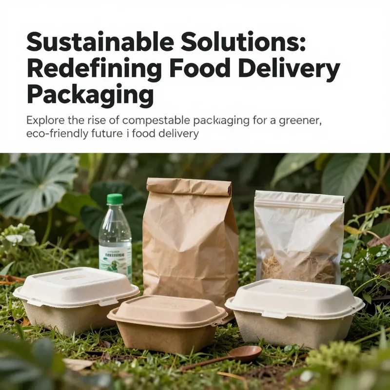 Compostable food packaging surrounded by greenery symbolizing sustainable practices.