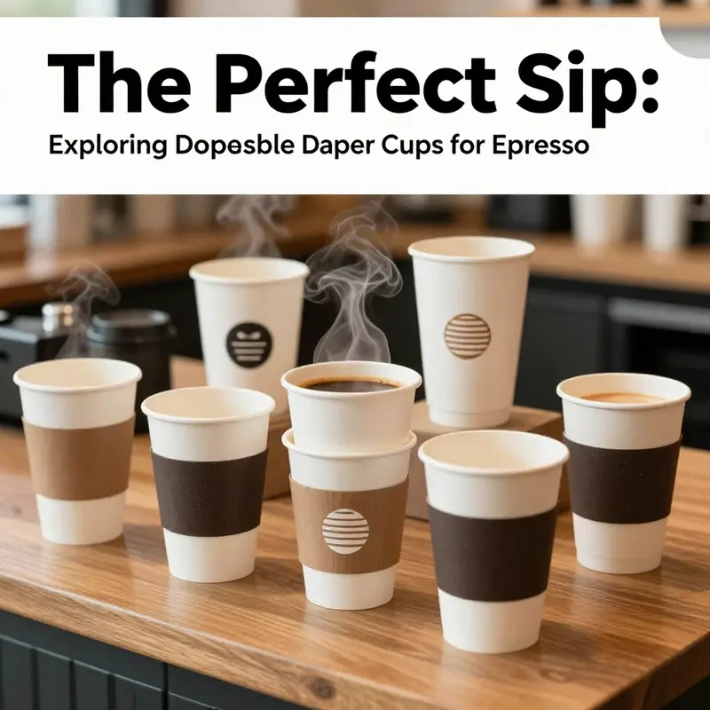 A colorful display of disposable paper cups for espresso in a lively café setting, demonstrating their use.