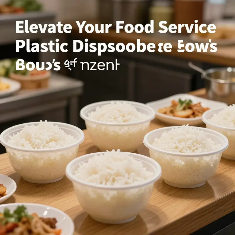 A visually appealing display of plastic disposable rice soup bowls from Smart and Final set in a bustling food service atmosphere.